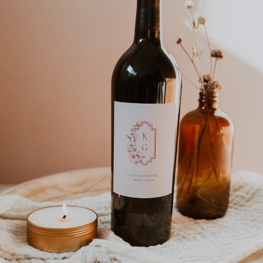 Étiquette Pour Bouteilles De Vin Cimier Botanique Monogramme Mariage Étiquette de v