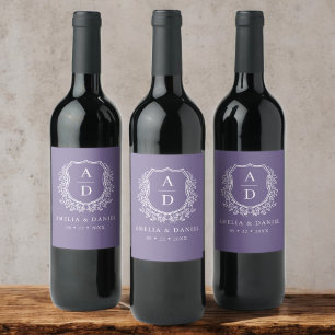 Étiquette Pour Bouteilles De Vin Cimier Botanique Violet Mariage Monogramme moderne