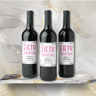 Étiquette Pour Bouteilles De Vin Cinquante ans et Fabuleux Rose Chaud Art Déco 50e
