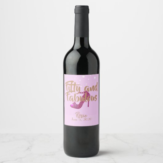 Étiquette Pour Bouteilles De Vin Cinquante et fabuleux GirlySparkly Hot Pink Gold T (Devant)