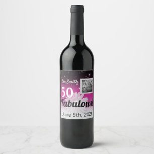 Étiquette Pour Bouteilles De Vin Cinquante et fabuleux noir, rose, blanc avec margu
