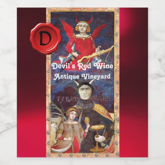 ÉTIQUETTE POUR BOUTEILLES DE VIN CIRE À CACHETER AU MONOGRAMME VIN ROUGE DU DIABLE (Étiquettes simples)