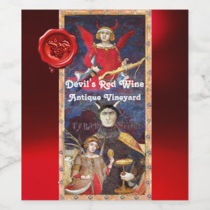 ÉTIQUETTE POUR BOUTEILLES DE VIN CIRE À SCELLER ROUGE VIN DU DIABLE / TAROTS ANCIEN