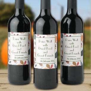 Étiquette Pour Bouteilles De Vin Citation d'amitié, motif automnal personnalisé