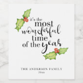 Étiquette Pour Bouteilles De Vin Citation de Noël Plus Merveilleux temps (Étiquettes simples)