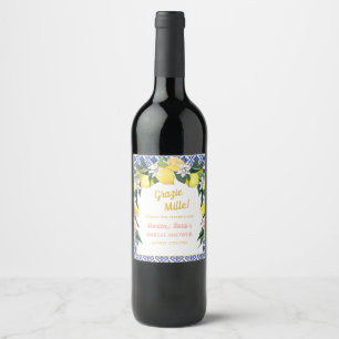 Étiquette Pour Bouteilles De Vin Citron bleu italien Carreaux Grazie Mille Bridal S