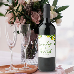 Étiquette Pour Bouteilles De Vin Citron jaune clair doux Élégant Mariage d'agrumes