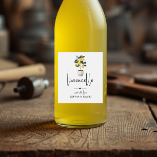 Étiquette Pour Bouteilles De Vin Citron Limoncello Aquarelle Citrons Arbre en Pot