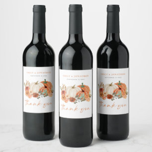 Étiquette Pour Bouteilles De Vin Citrouille Automne Florals Noms Mariage Merci