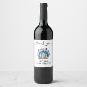 Étiquette Pour Bouteilles De Vin Citrouille Bleu Automne Baby shower garçon Favoris