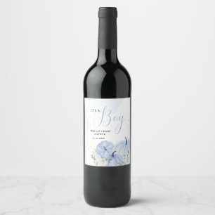 Étiquette Pour Bouteilles De Vin Citrouille bleu automne Floral Boy Baby shower
