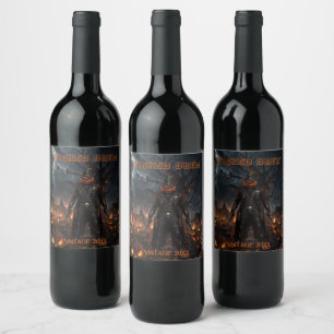 Étiquette Pour Bouteilles De Vin Citrouille de sheriff cowboy d'Halloween effrayant