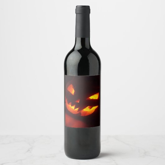 Étiquette Pour Bouteilles De Vin Citrouille d'Halloween effrayant (Devant)