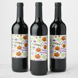 Étiquette Pour Bouteilles De Vin Citrouille éffrayant et amusant - Motif Halloween