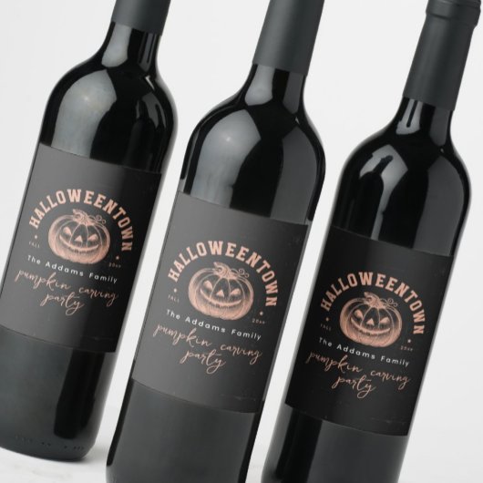 Étiquette Pour Bouteilles De Vin Citrouille Jack OLantern Orange Halloween Party