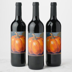 Étiquette Pour Bouteilles De Vin Citrouille orange Halloween Thanksgiving aquarelle
