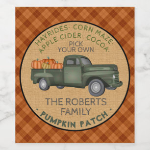 Étiquette Pour Bouteilles De Vin Citrouille rustique Patch Farm Camion Vintage Aut
