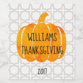 Étiquette Pour Bouteilles De Vin Citrouille Thanksgiving Nom personnalisé (Étiquettes simples)