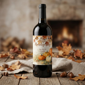 Étiquette Pour Bouteilles De Vin Citrouilles et feuilles rustiques d'automne pour T