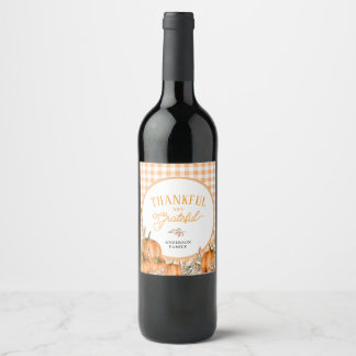 Étiquette Pour Bouteilles De Vin Citrouilles Gingham de remerciement et de gratitud