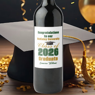 Étiquette Pour Bouteilles De Vin Classe d'or vert 2026 Fête de fin d'études personn