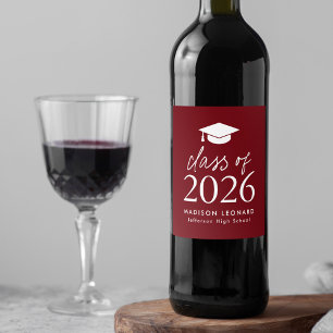 Étiquette Pour Bouteilles De Vin Classe moderne de 2025 Script Bourgogne Graduation