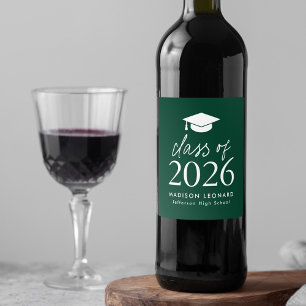 Étiquette Pour Bouteilles De Vin Classe moderne de 2025 Script Green Graduation