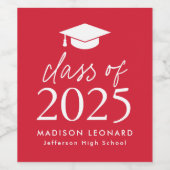 Étiquette Pour Bouteilles De Vin Classe moderne de 2025 Script Red Graduation (Étiquettes simples)