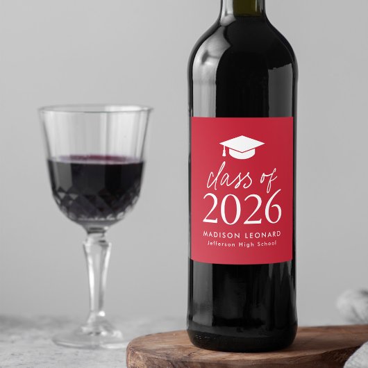 Étiquette Pour Bouteilles De Vin Classe moderne de 2025 Script Red Graduation