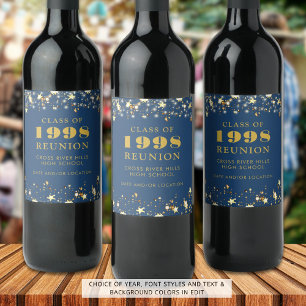 Étiquette Pour Bouteilles De Vin Classe Reunion Blue Gold Stars Personnalisé