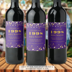 Étiquette Pour Bouteilles De Vin Classe Reunion Purple Gold Stars Personnalisé