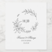 Étiquette Pour Bouteilles De Vin Classic Floral Wreath Monogram Wedding (Étiquettes simples)