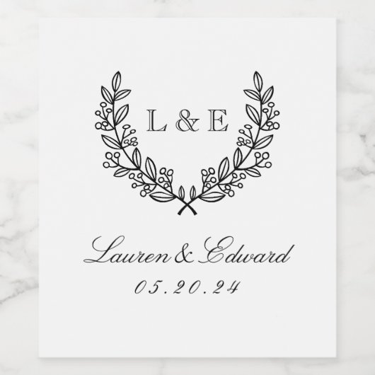 Étiquette Pour Bouteilles De Vin Classic Laurel Mariage Monogramme initial (Étiquettes simples)