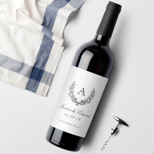 Étiquette Pour Bouteilles De Vin Classic Laurel Monogram Mariage Vin Bottle Étiquet