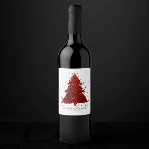 Étiquette Pour Bouteilles De Vin Classic Merry Christmas   Rich Festive Crimson Red
