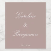 Étiquette Pour Bouteilles De Vin Classic Script Elegant Wedding Custom Mauve (Étiquettes simples)