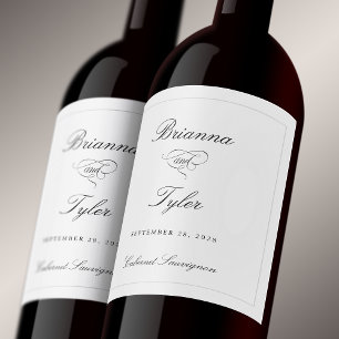 Étiquette Pour Bouteilles De Vin Classique simple élégant blanc Mariage formel