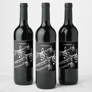 Étiquette Pour Bouteilles De Vin Clé de sol noir et blanc