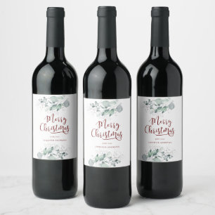 Étiquette Pour Bouteilles De Vin Client spécifique Merry Christmas Greenery