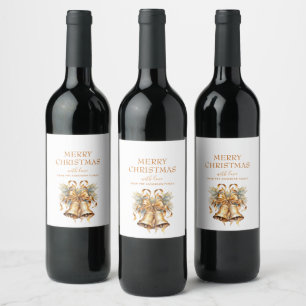 Étiquette Pour Bouteilles De Vin Cloches de Noël Or Élégantes Personnalisées