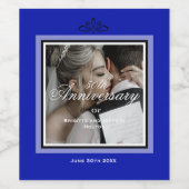 Étiquette Pour Bouteilles De Vin Cobalt bleu 50e mariage photo sur mesure anniversa (Étiquettes simples)