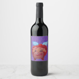 Étiquette Pour Bouteilles De Vin Cochon gras volant