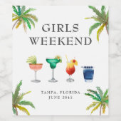 Étiquette Pour Bouteilles De Vin Cocktails Tropicaux Week-end entre Filles (Étiquettes simples)