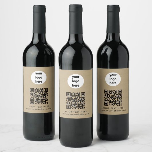 Étiquette Pour Bouteilles De Vin Code QR texte logo d'entreprise site Web Kraft Cli (Bouteilles)