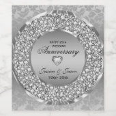 Étiquette Pour Bouteilles De Vin Coeur Argent Et Diamants Blancs (Étiquettes simples)