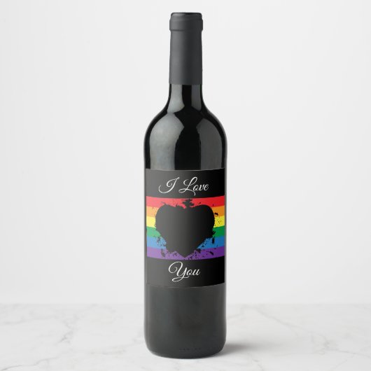Étiquette Pour Bouteilles De Vin Coeur d'amour gay pride (Devant)