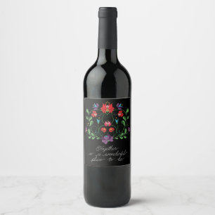Étiquette Pour Bouteilles De Vin Coeur floral avec citation