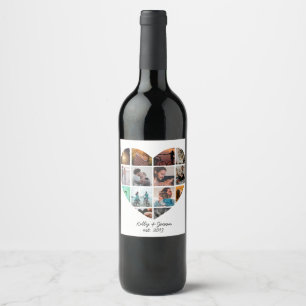Étiquette Pour Bouteilles De Vin Cœur Moderne 14 Collage de Photos Amour Famille