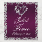 Étiquette Pour Bouteilles De Vin Coeur romantique et Parties scintillant sur prune (Étiquettes simples)