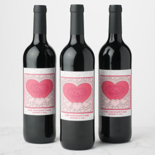 Étiquette Pour Bouteilles De Vin Cœur Rose Élégant Joyeuse Saint-Valentin Élégant